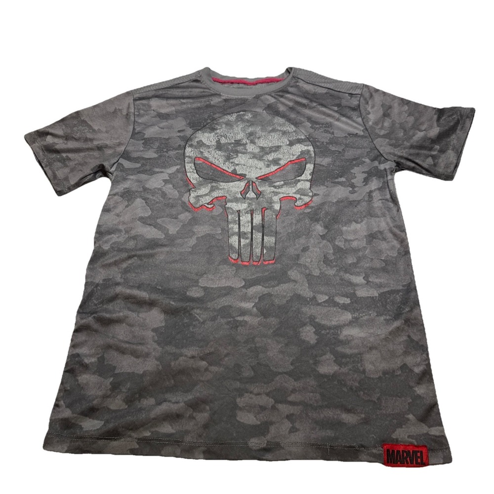 Marvel Punisher Shirt Mens Small Gray Camo Skull Graphic Athletic‎ T-Shirt Gym